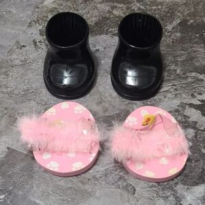 Build A Bear Pink Feather Boa Flip Flop Sandals Slippers Shoes Black Boots